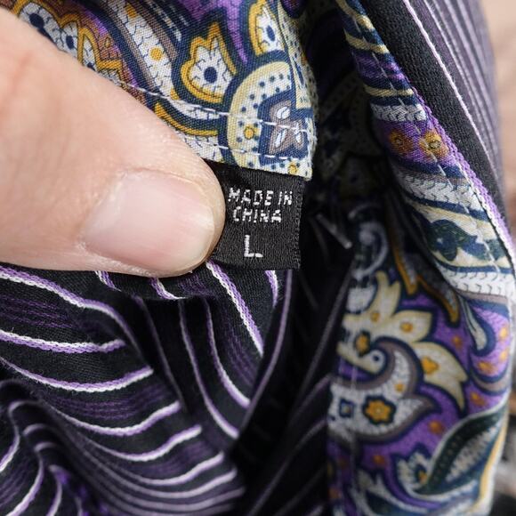 Bugatchi Uomo Shirt Mens Large Black Purple Striped Button Down Long Sleeve - Picture 7 of 9